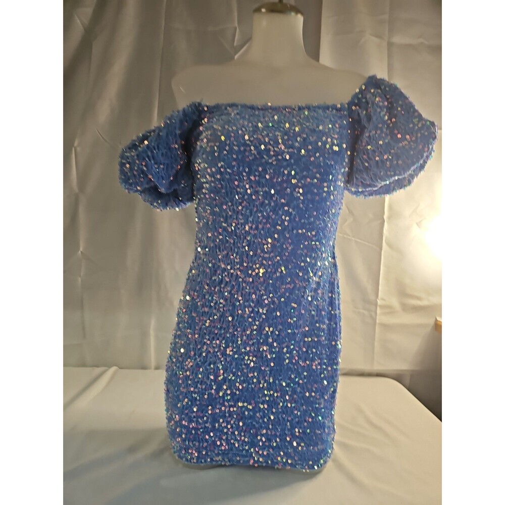 Next/Up Sky-Blue Formal Dress Size 5/6 Lined Puff Sleeves